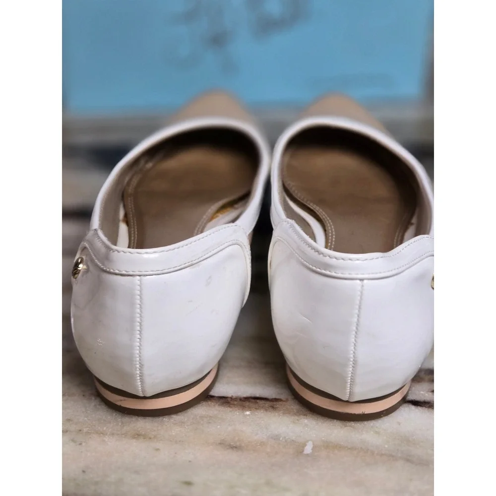 LifeStride GCREACH Womens 8.5M Beige White Patent Pointed‎ Toe Ballet Flats VTG